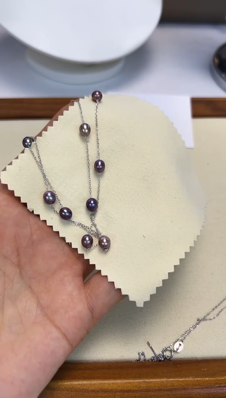 颈饰银S925镶嵌淡水珍珠彩珠满天星