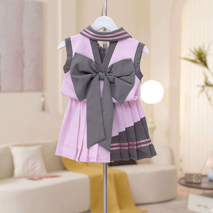 【pink】女童套装儿童无袖polo衫宝宝夏季休闲裙子两件套SA30255