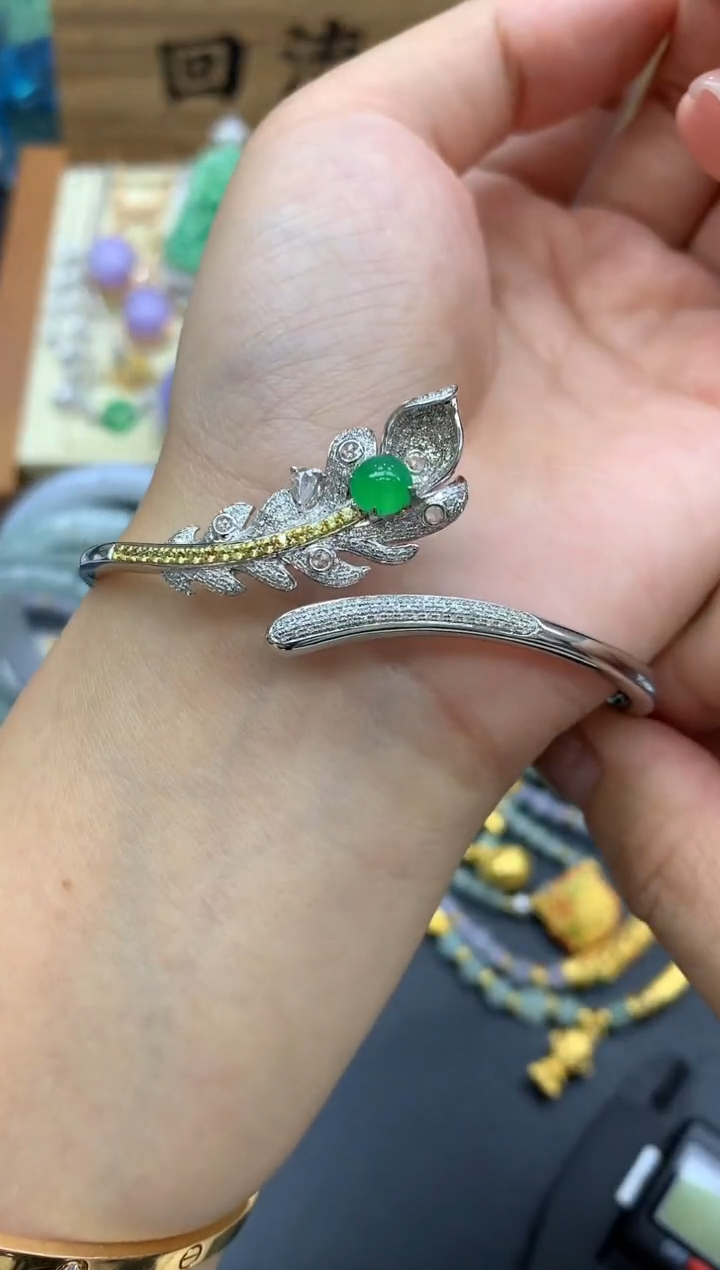 【闪购商品】翡翠手镯18K金镶嵌453-中国好珍宝