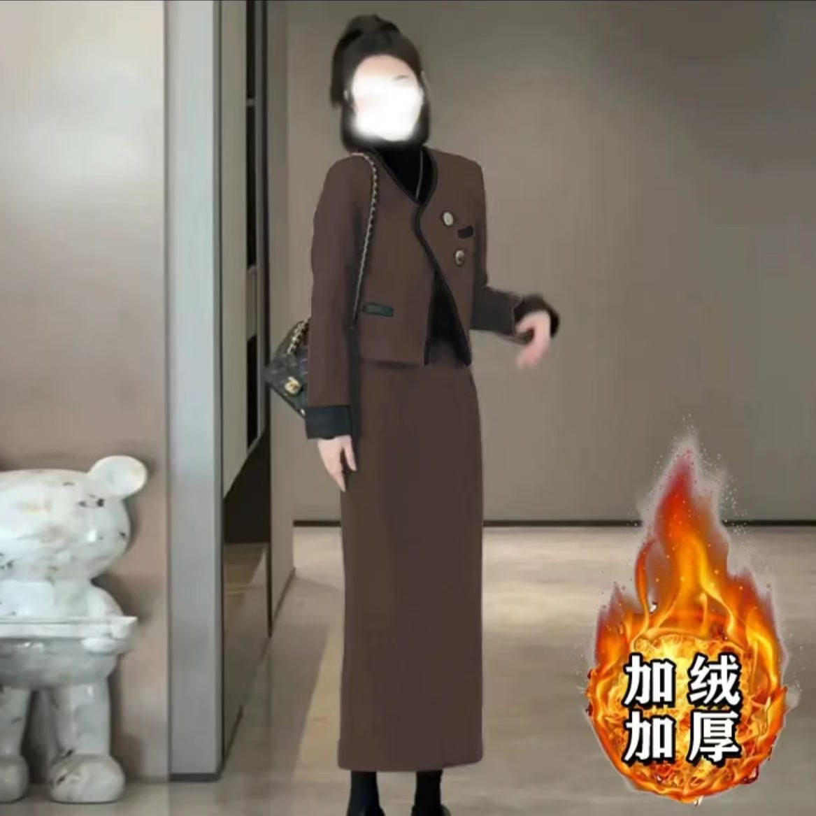 连衣裙小香风显瘦气质针织时尚加绒加厚秋冬9905