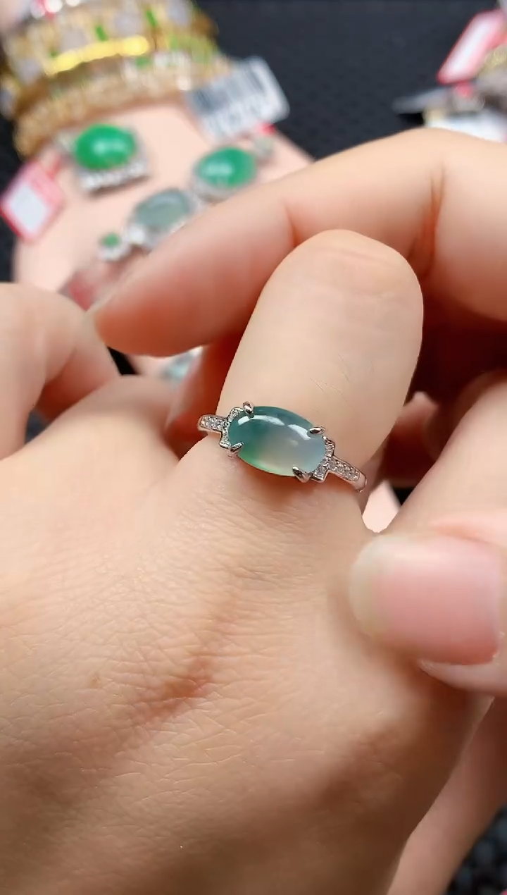 银S925镶嵌戒指翡翠天然A货缅甸翡翠
