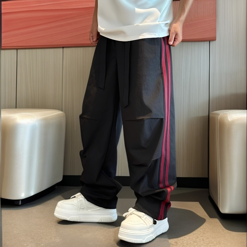 早秋新款工装风撞色织带宽松舒适梭织休闲裤（裤脚可调节）5821