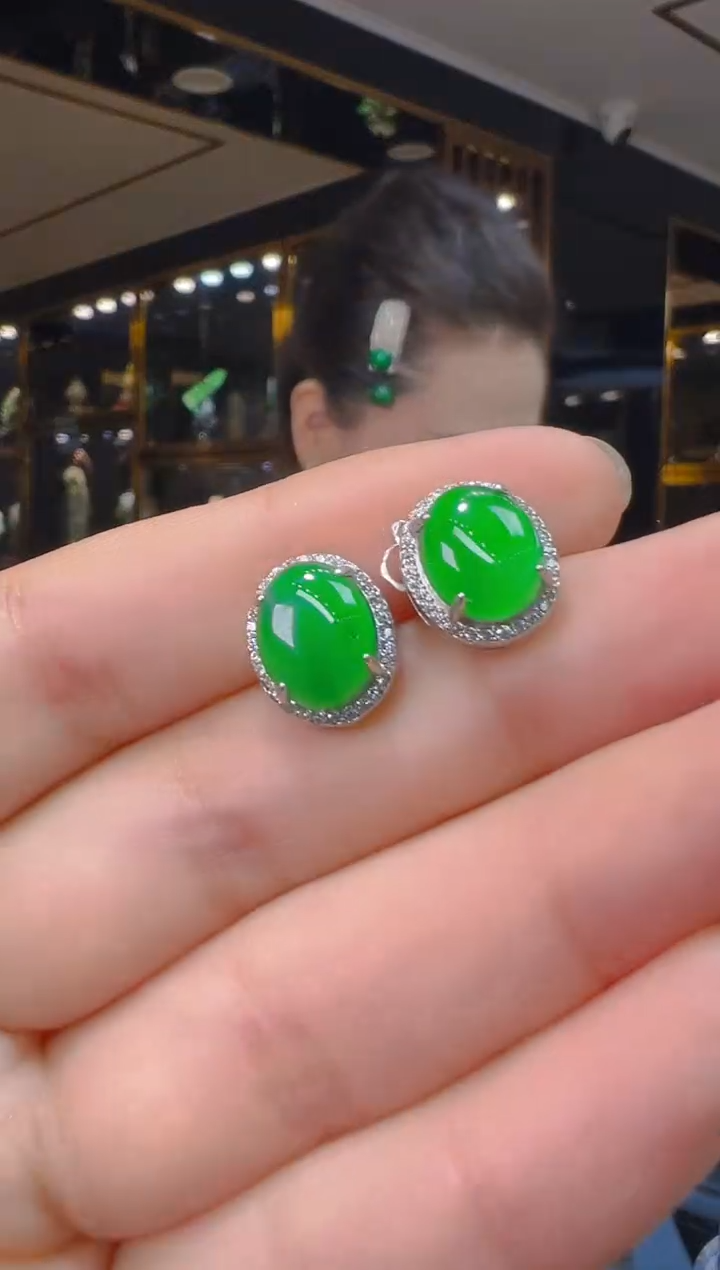 翡翠银S925镶嵌耳饰149（多样性发其一）