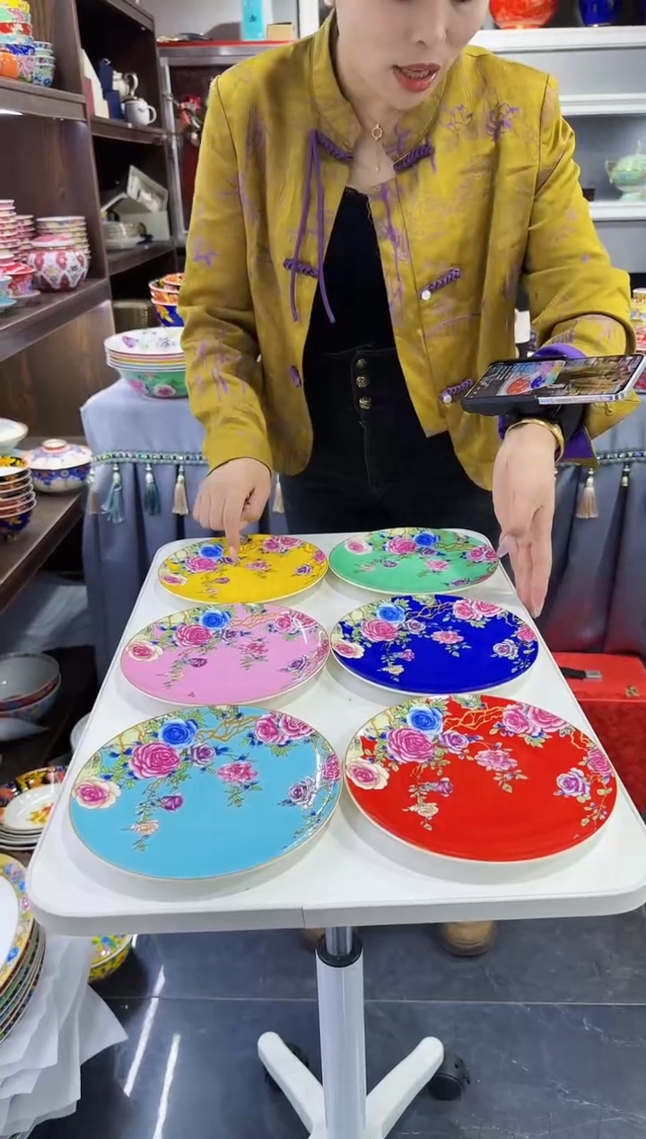 珐琅七英寸骨碟6个景德镇陶瓷