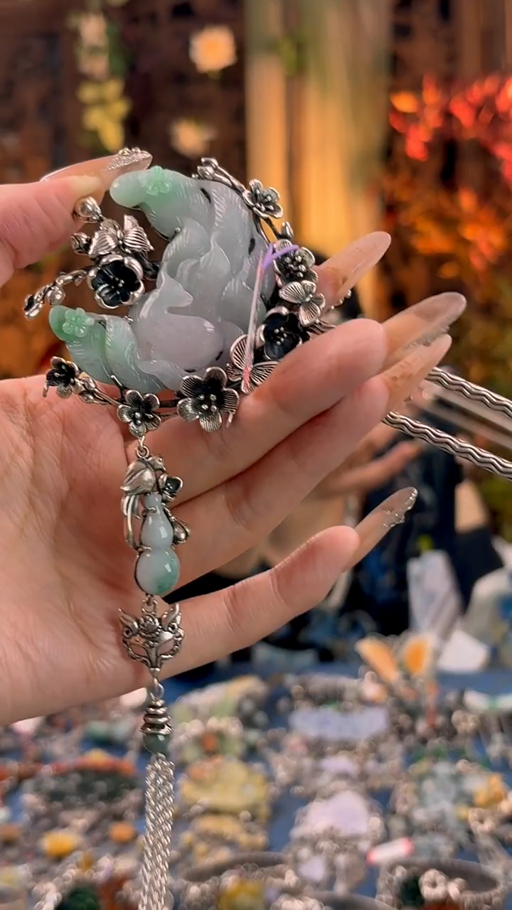 银S925镶嵌挂件翡翠发簪