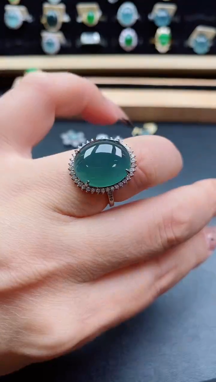 银S925镶嵌戒指翡翠1