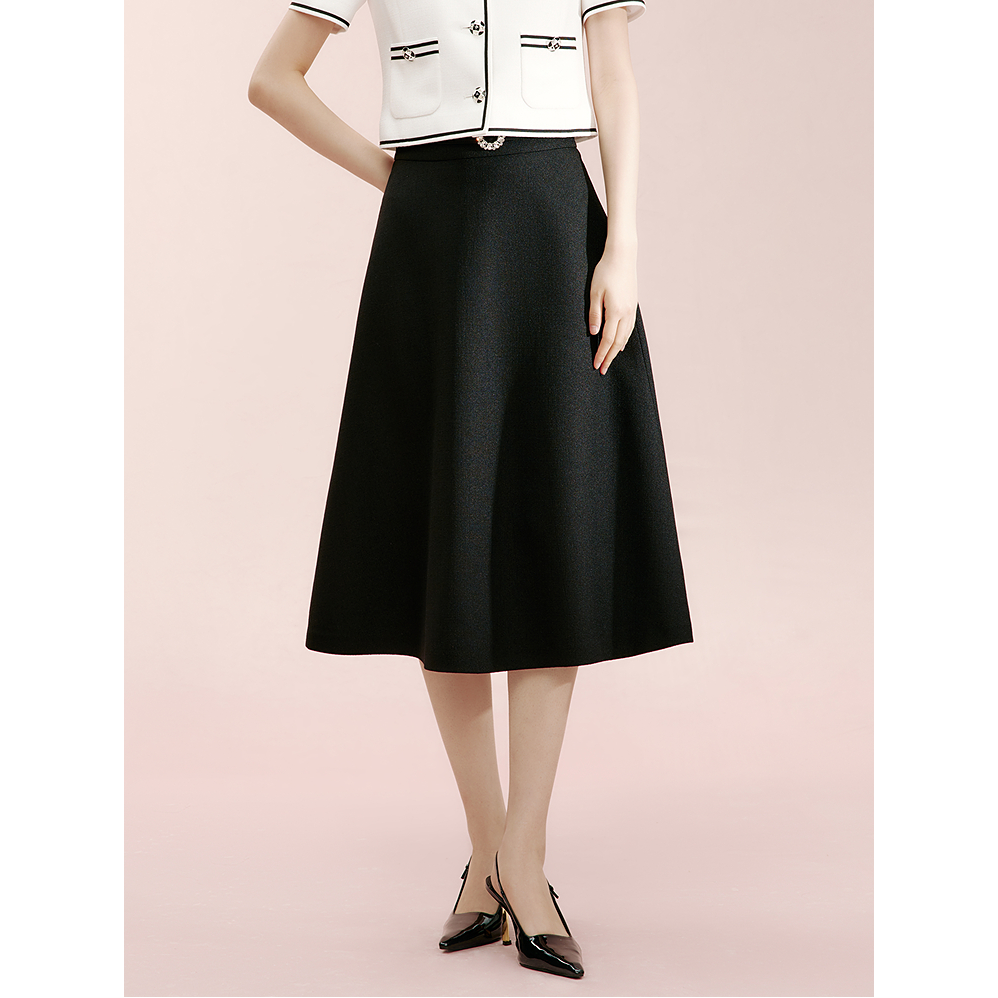 KUFH【朗家黑钻半身裙】优雅腰带带钻百搭高腰半身裙25夏KYM252007