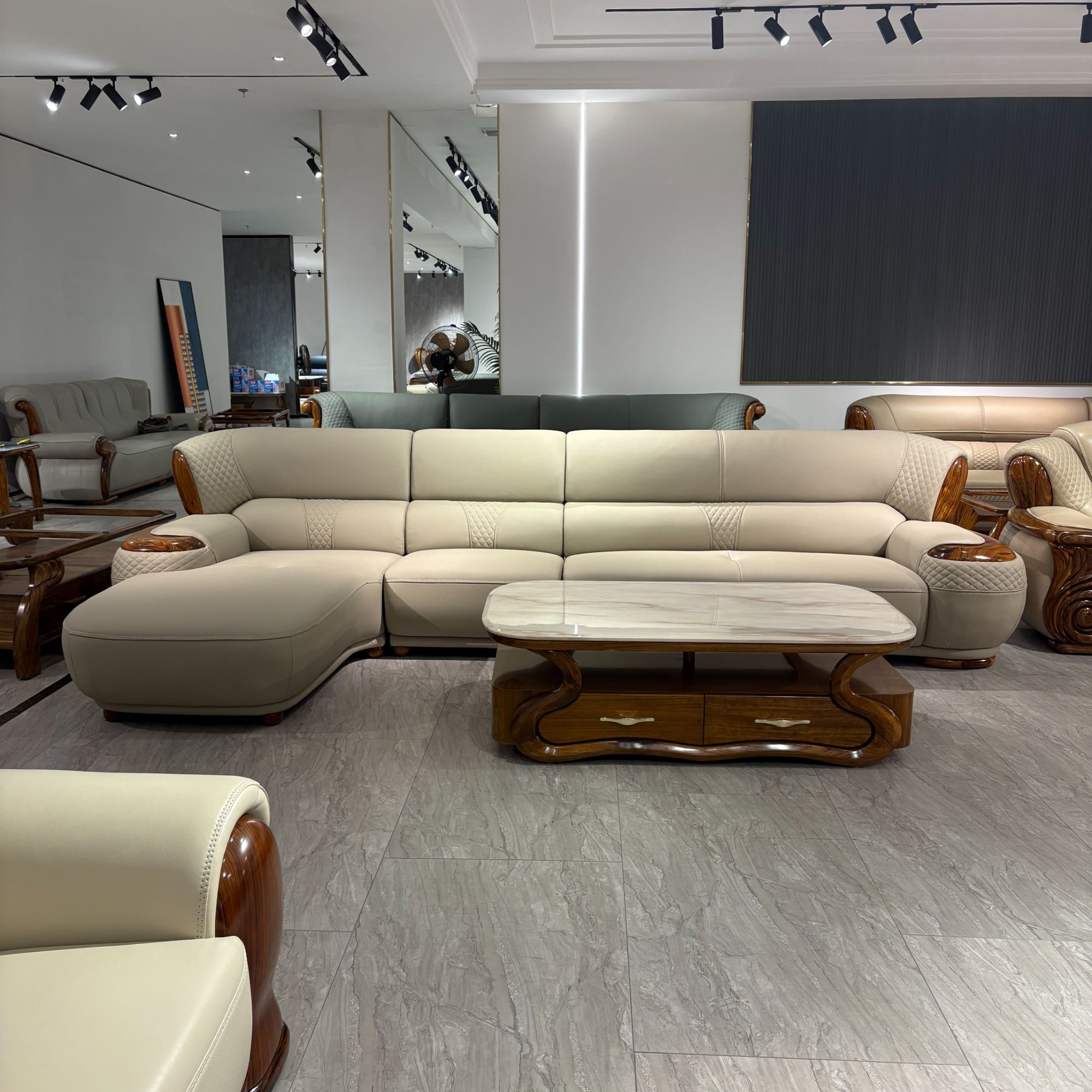 新中式乌金木真皮沙发客厅现代简约转角皮艺家用实木家具转角组合