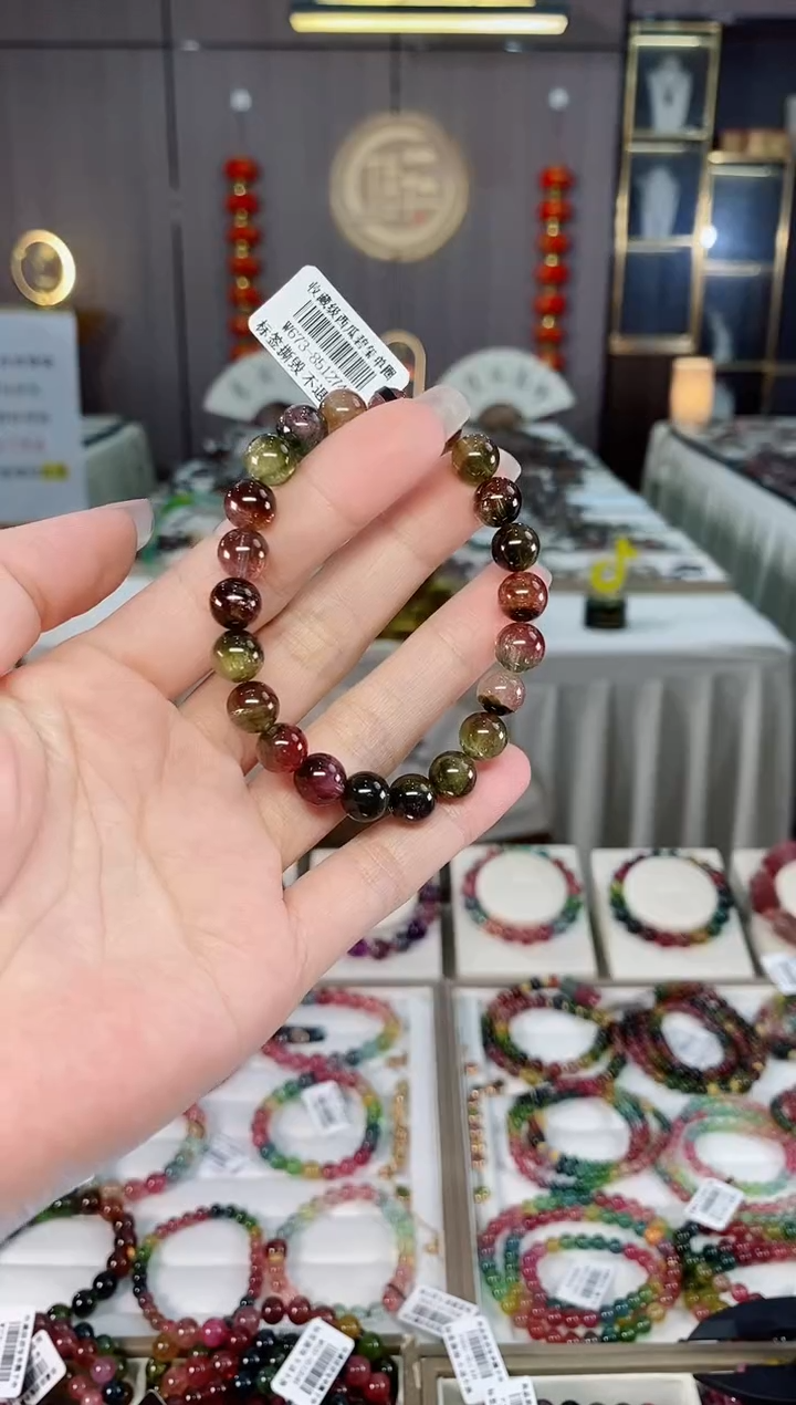 收藏级老矿西瓜碧玺单圈手串8mm+未镶嵌碧玺多样性发一条hon