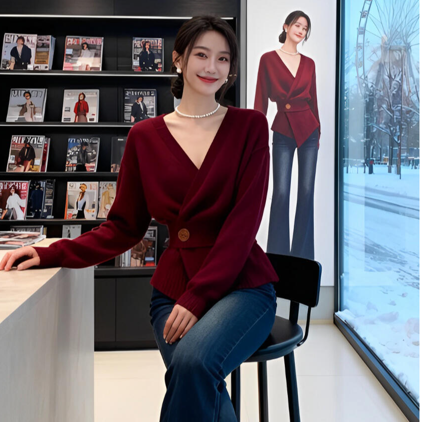 针织毛针织衫秋季女款加厚针织衫女装网红打底宽松