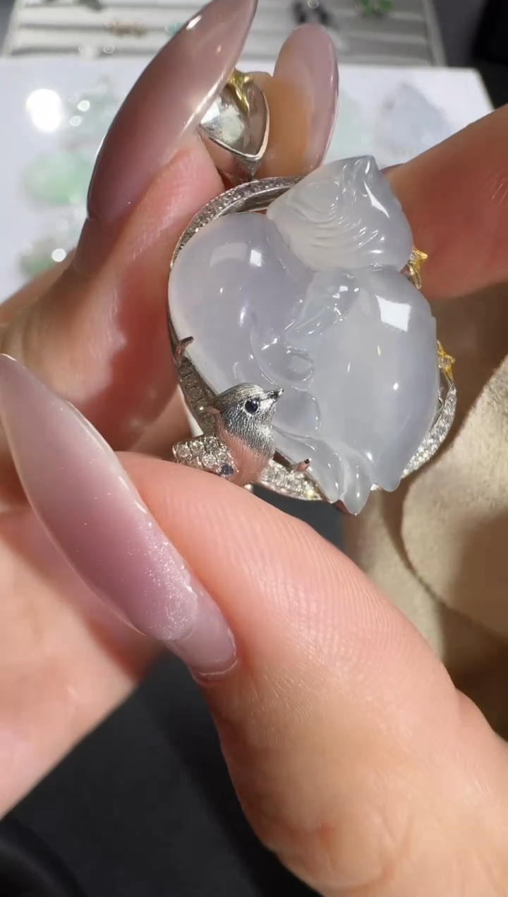 翡翠18K金镶嵌吊坠(不含链)【源头工厂】钻石镶嵌