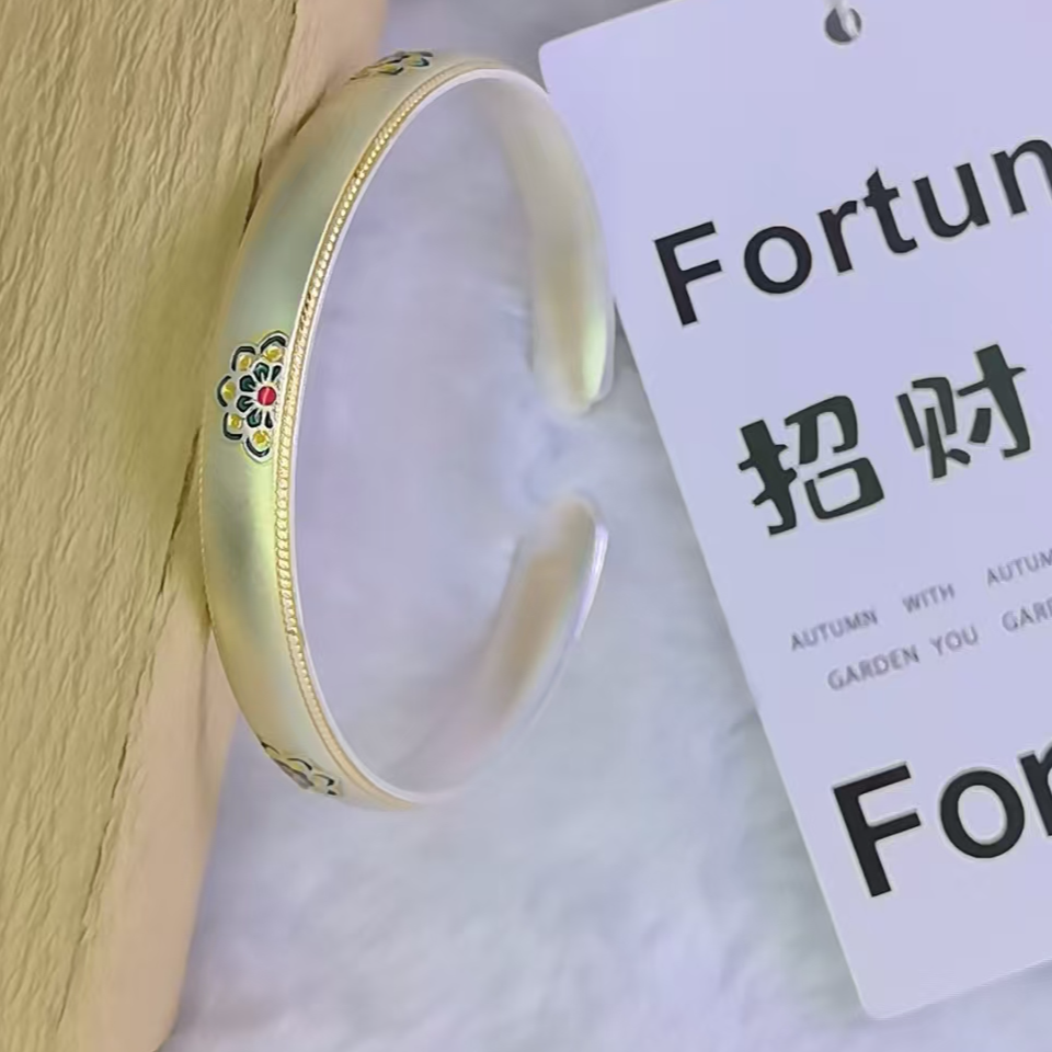 足银手镯 999足银宝相花如意银手环时尚纯银女手镯古法描金银饰品