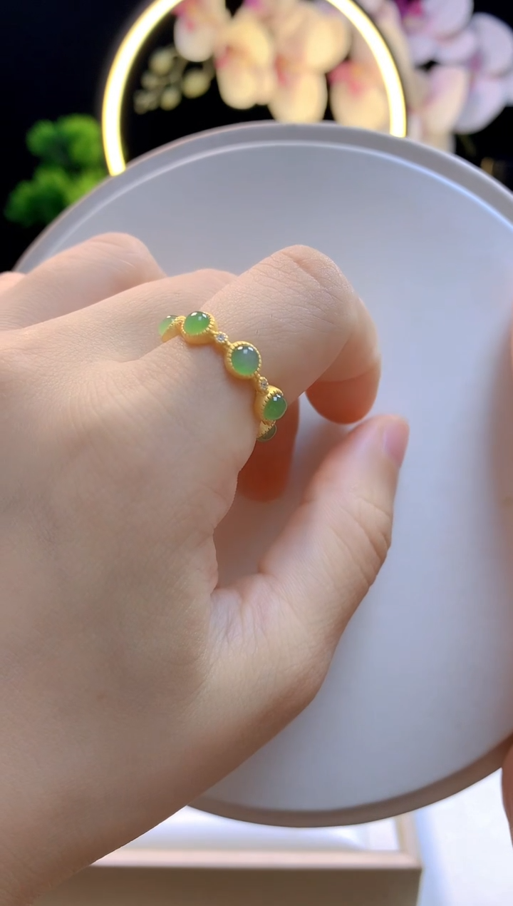 银S925镶嵌戒指和田玉碧玉七星戒指