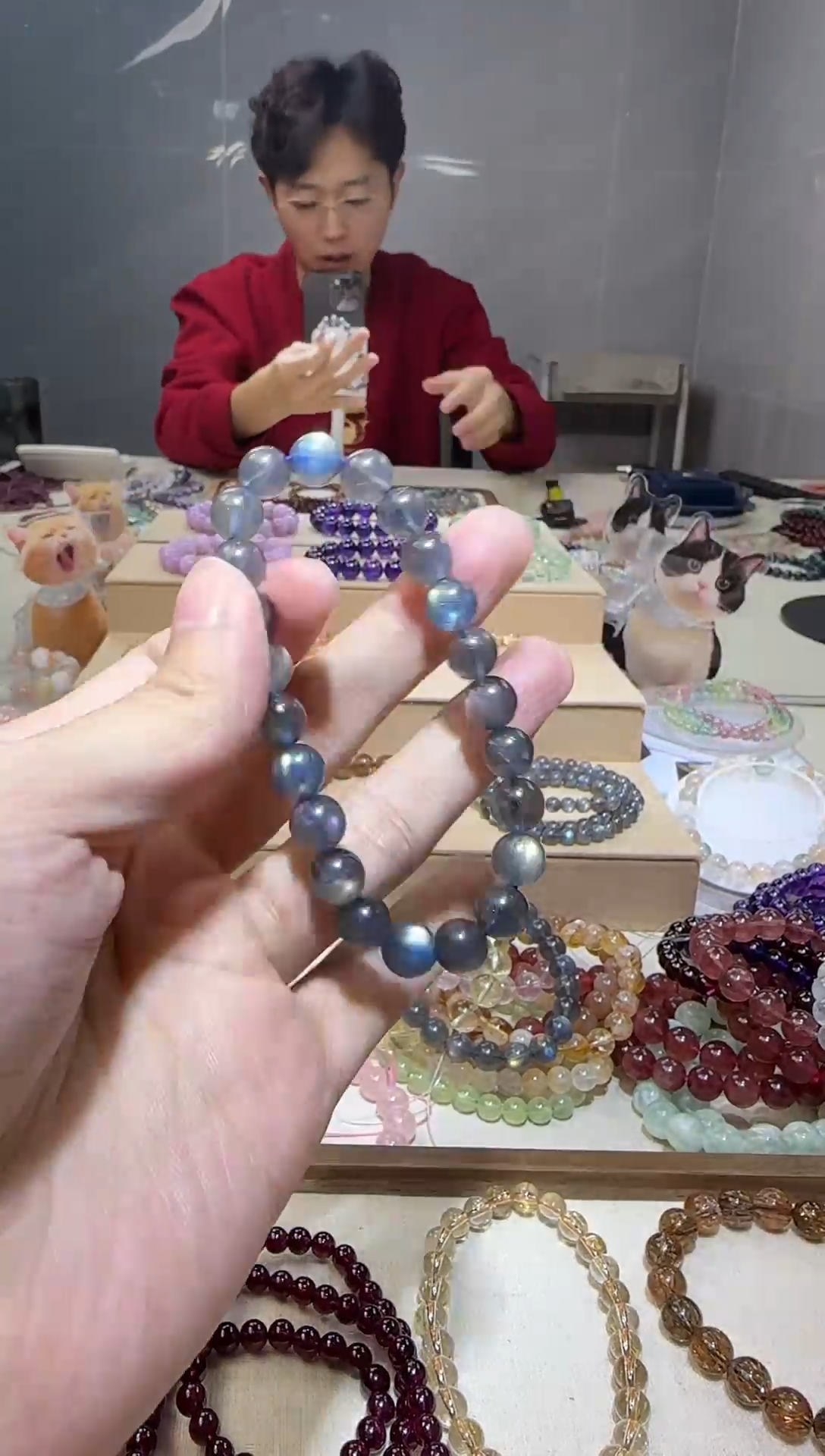 【闪购商品】拉长石手链未镶嵌天然黑体灰月光8+