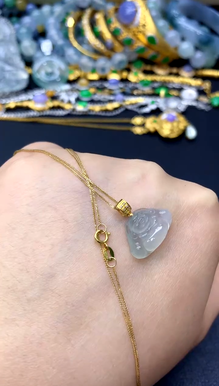 颈饰18K金镶嵌翡翠437-中国好珍宝