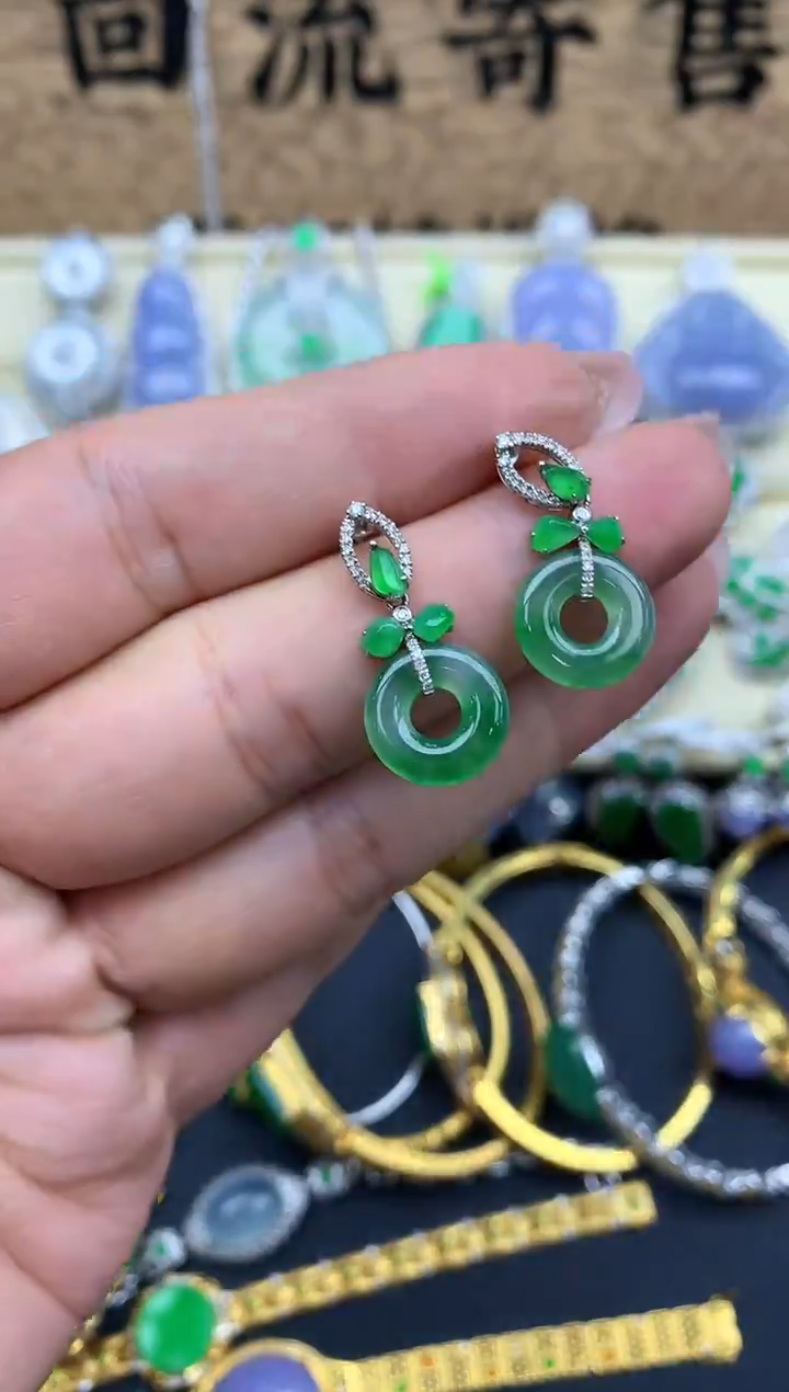 【闪购商品】翡翠耳饰18K金镶嵌470-中国好珍宝