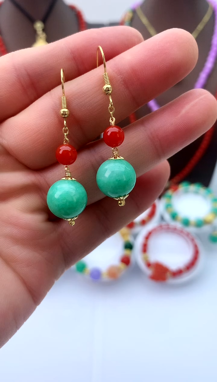 【闪购商品】翡翠耳饰14K金镶嵌R90耳坠