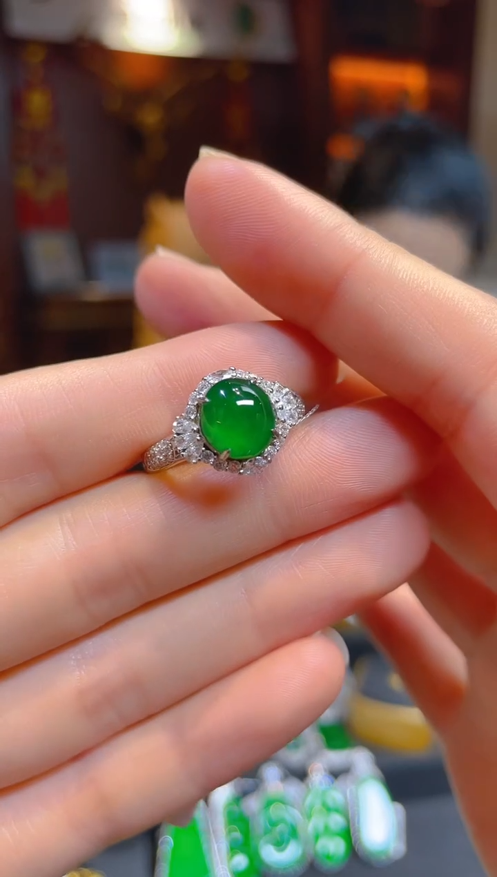 【闪购商品】翡翠戒指银S925镶嵌119747天然A货翡翠戒指