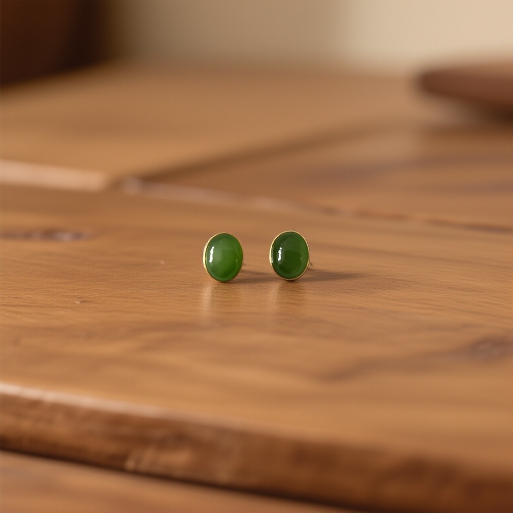 碧玉耳钉925银镶嵌6×8mm