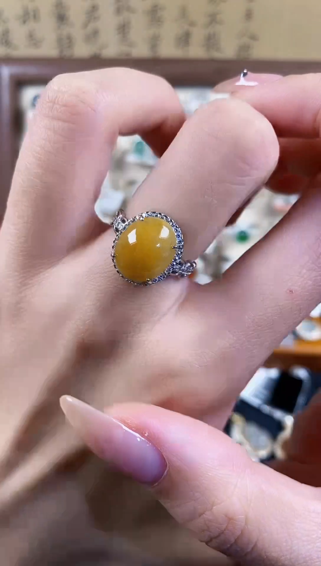 银S925镶嵌戒指翡翠 天然A货翡翠149