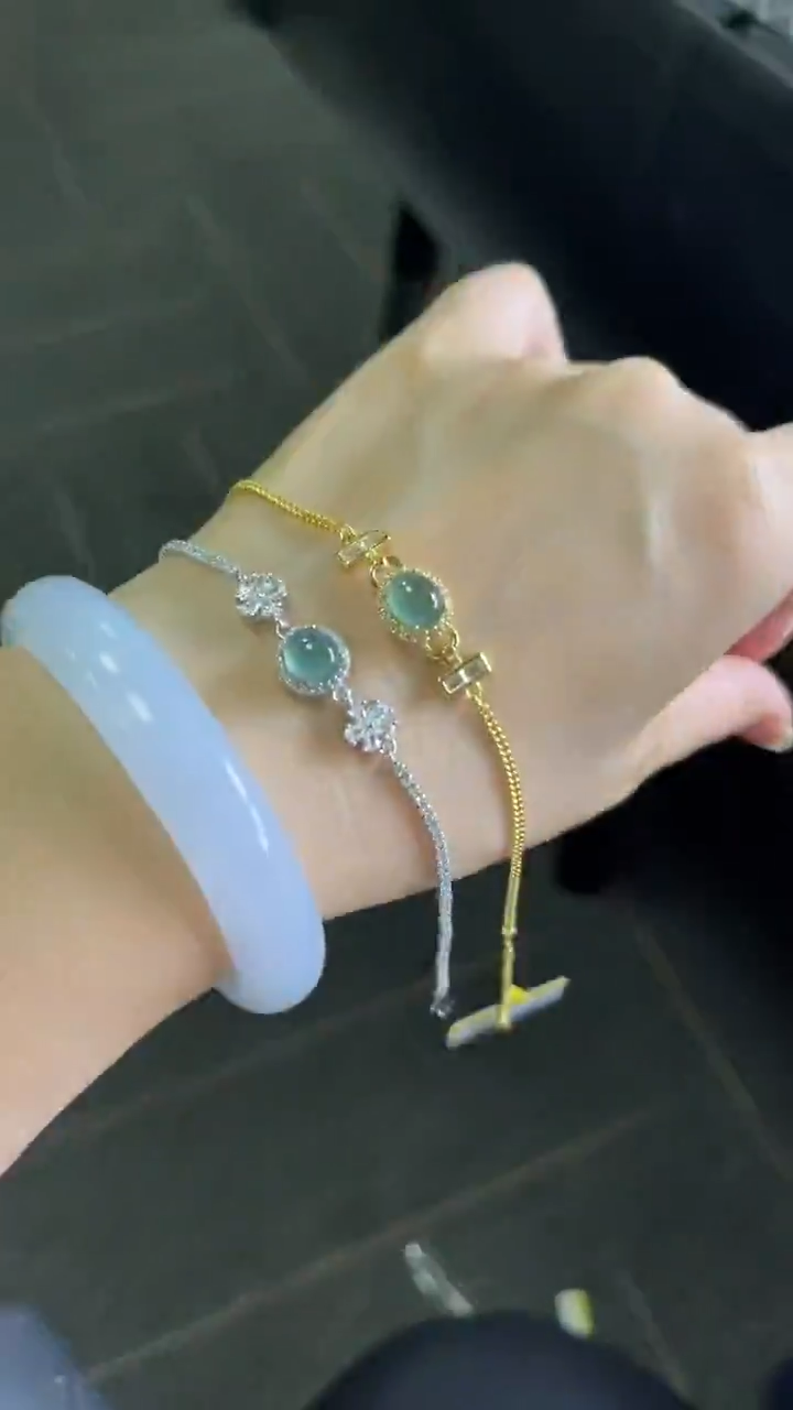 【闪购商品】翡翠手链银S925镶嵌翡翠的蛋面镶嵌手链多样发一件