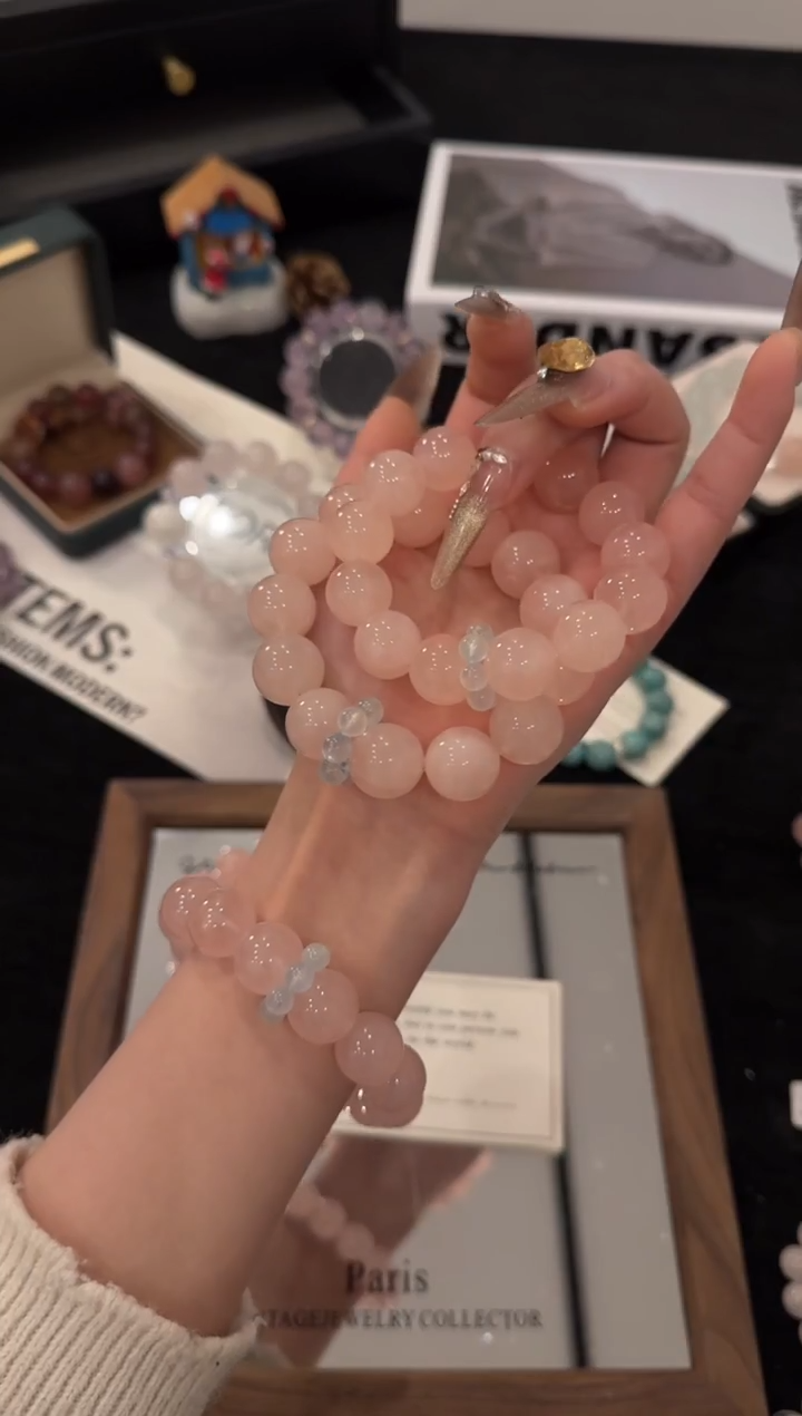 未镶嵌手链水晶粉水晶x2993