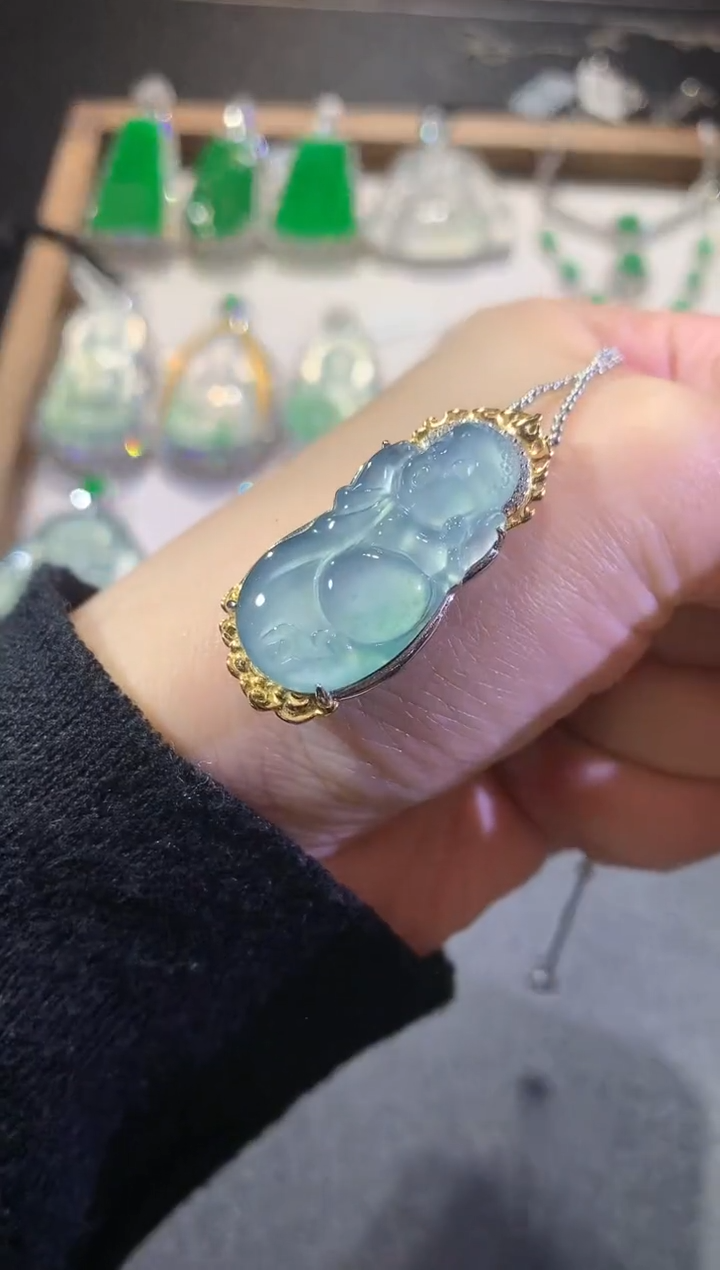 【闪购商品】翡翠吊坠(不含链)银S925镶嵌6-佛（多样性发货一件