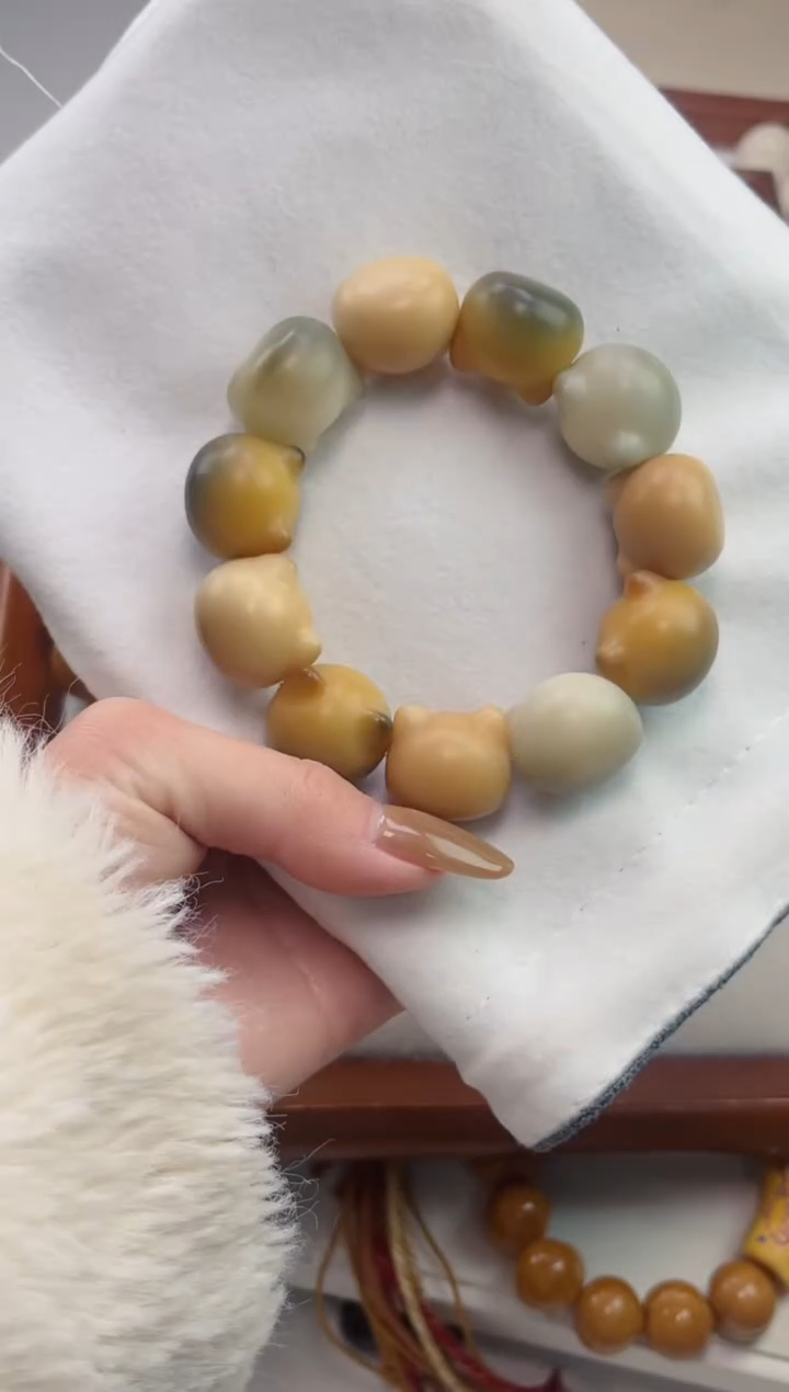 手串菩提根/象牙果g35干磨横孔猫猫头20mm手串瑕疵不补