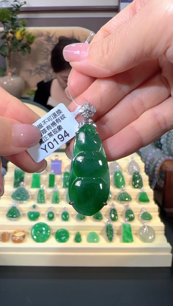 颈饰18K金镶嵌翡翠Y0194   富贵豆