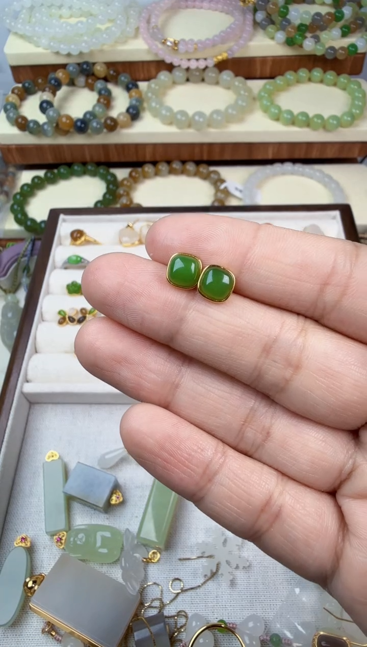 银S925镶嵌和田玉耳饰用****7耳钉