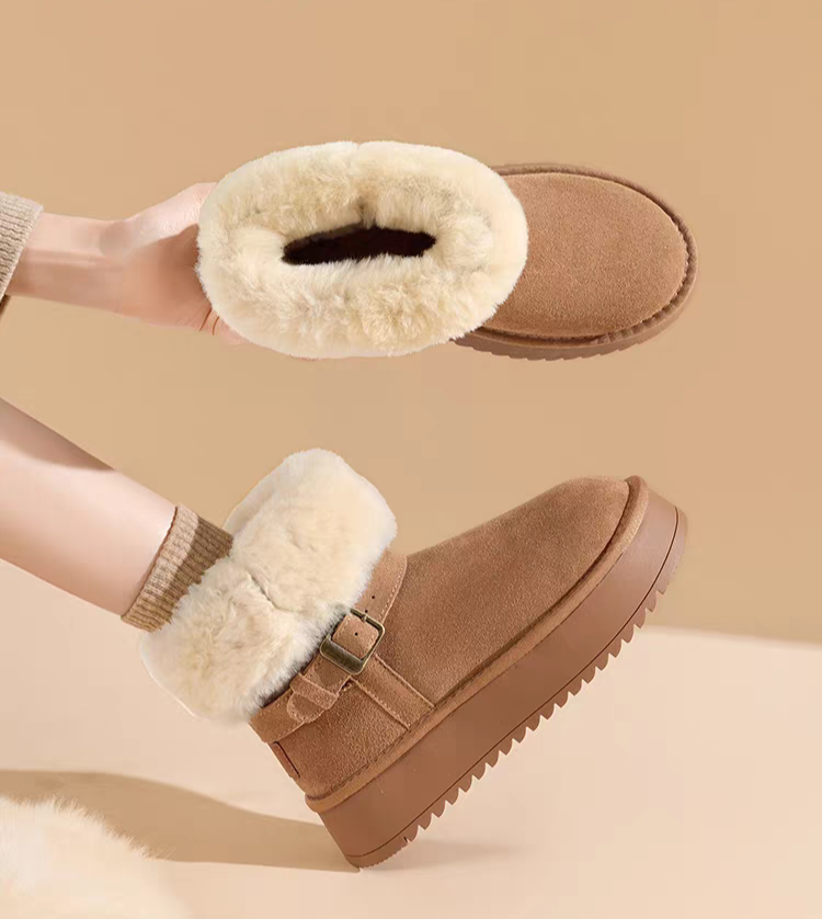 ST休闲风女靴简约高跟短筒时尚雪地靴保暖女款冬季百搭加绒加厚