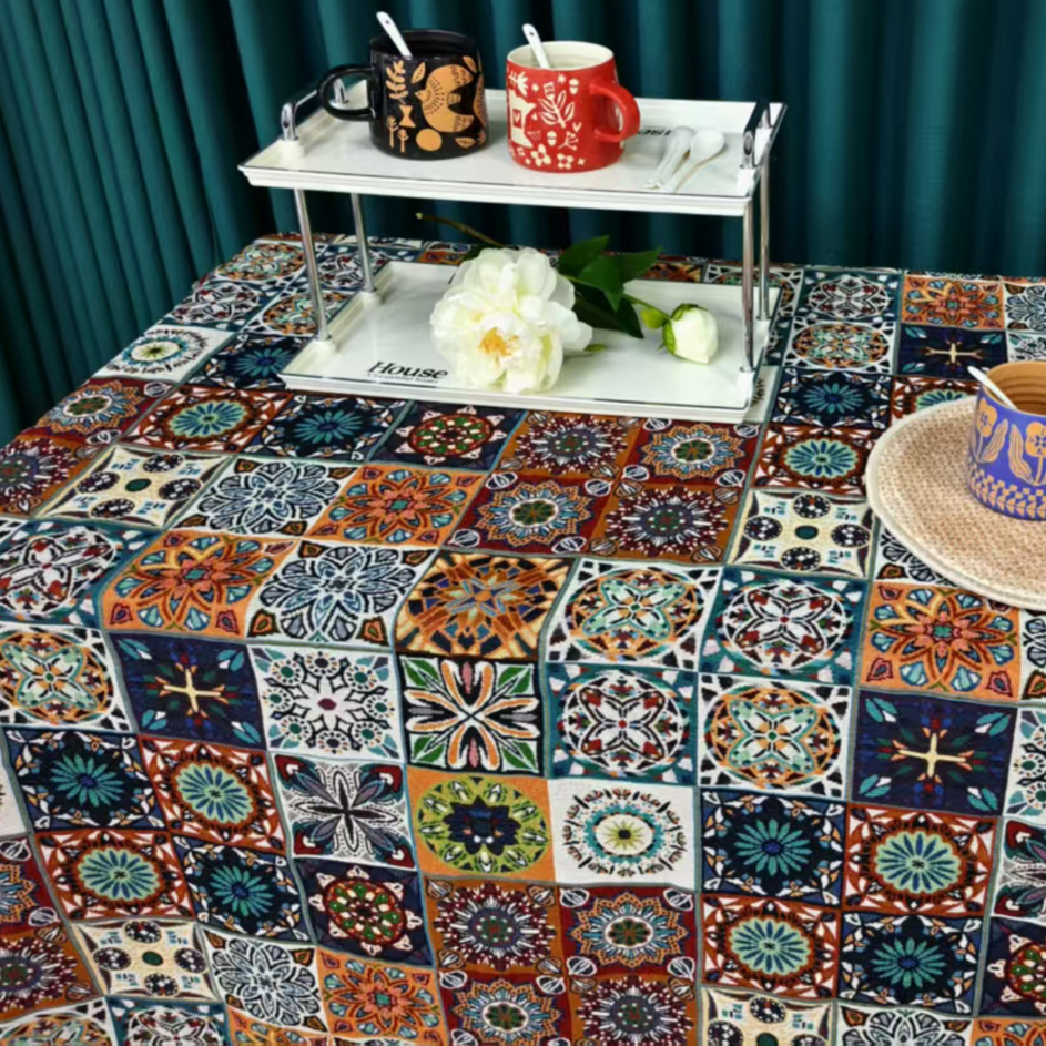 复古几何团花欧式小花布桌布家居桌布装饰手工diy面料