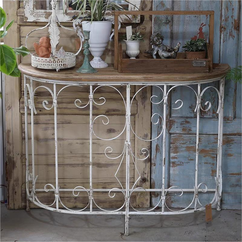 【南乔花园】园艺杂货 花园做旧装饰做旧花盆铁皮木面半圆镂空桌