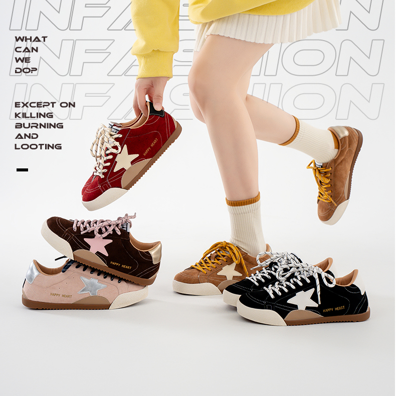 查尔斯桃心星星鞋反绒真皮板鞋明星同款亲子鞋透气板鞋休闲鞋