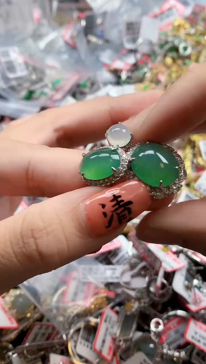 银S925镶嵌戒指翡翠天然A货缅甸翡翠