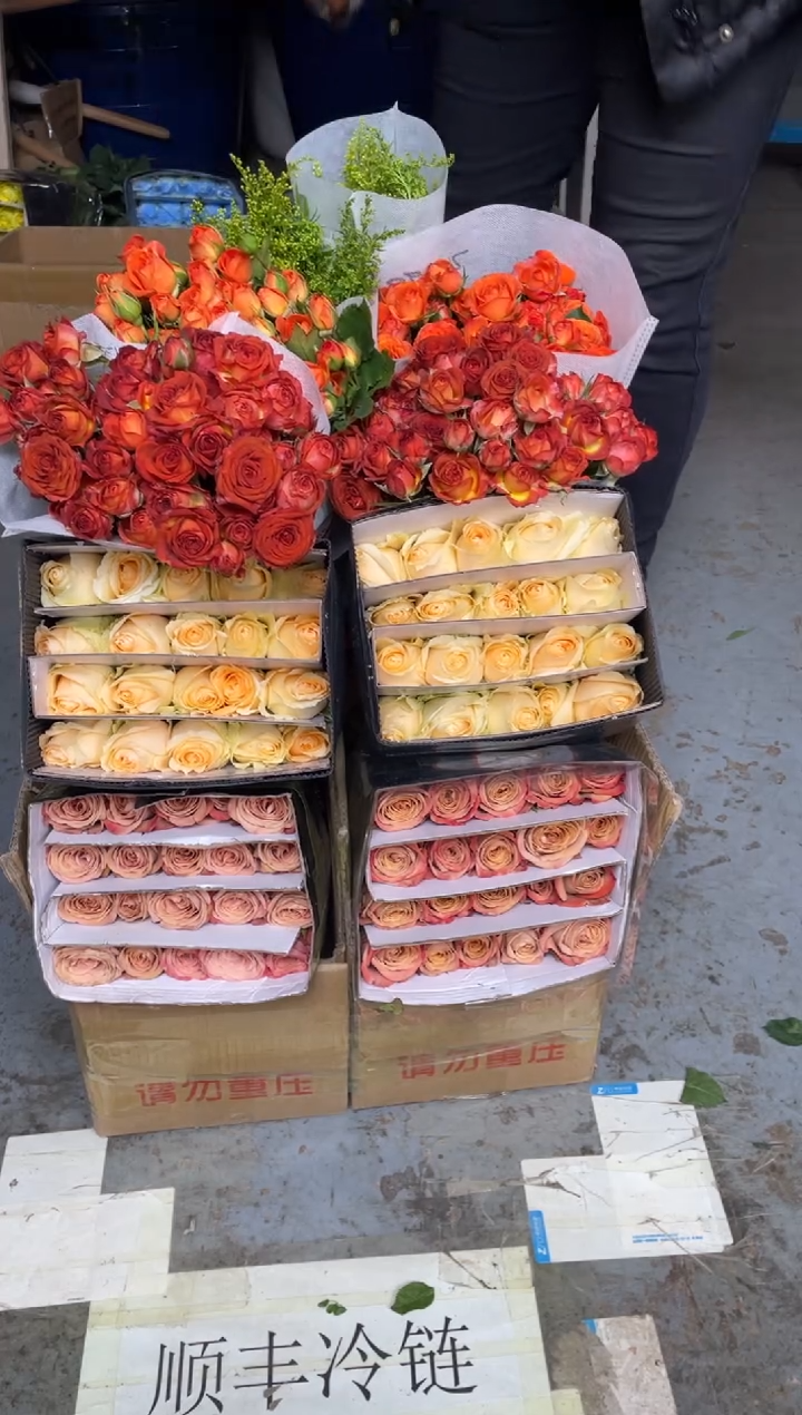 卡布20枝+短枝巧克力10枝（约40厘米）+橙色芭比10枝+香槟20枝+黄莺