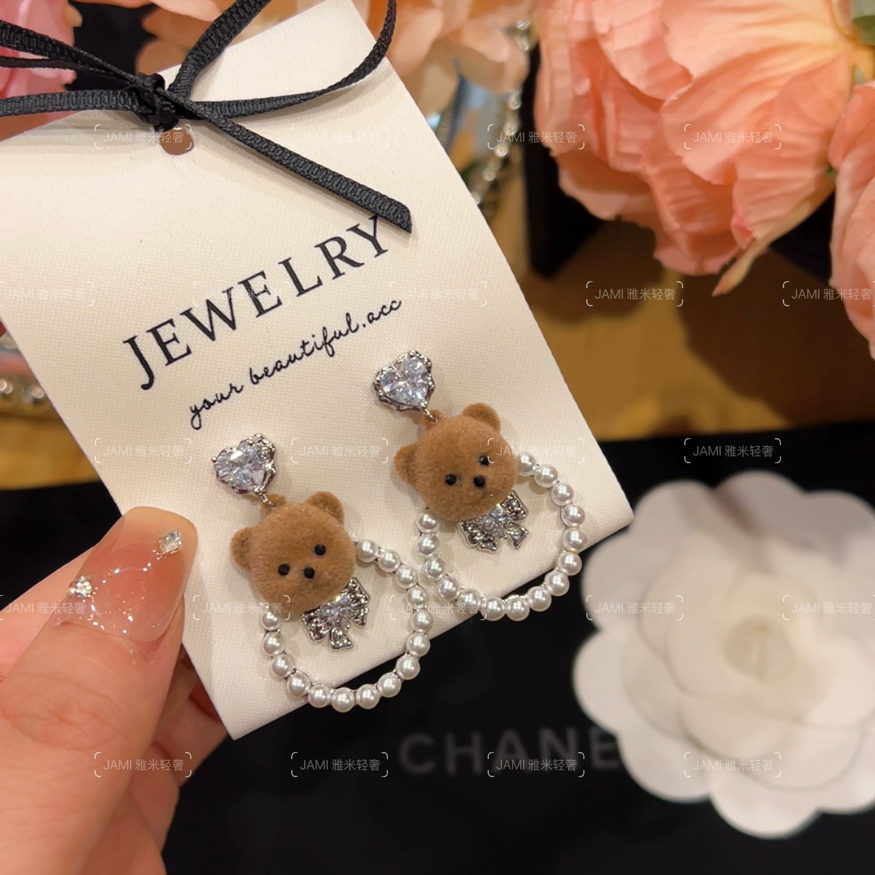 镀K金 Jami 爱心小熊吊坠轻奢耳环小众个性时尚名媛