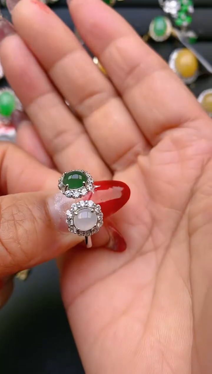 【闪购商品】翡翠戒指银S925镶嵌天然A货翡翠1