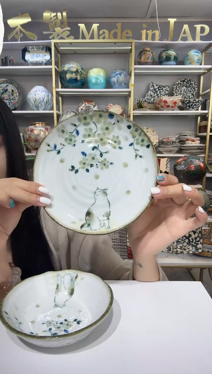 瓷花见猫平盘16.5cm一支