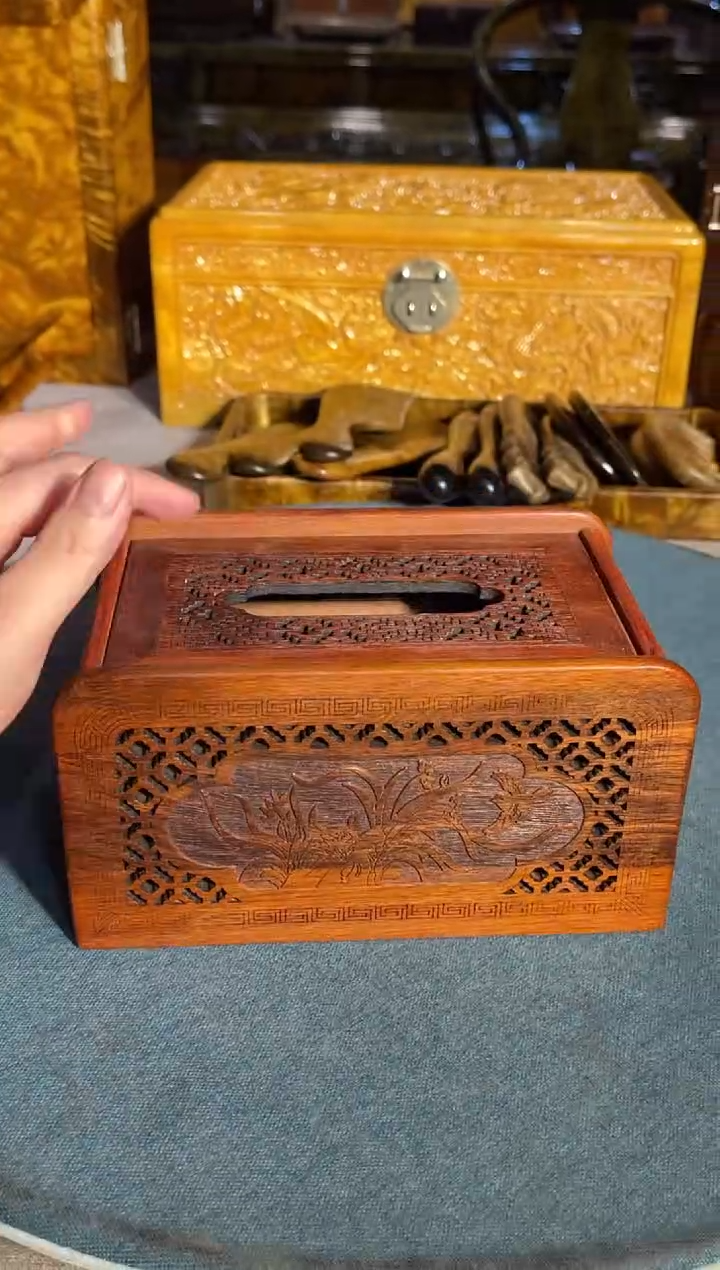 乌木类成套家具缅花纸巾盒 通货