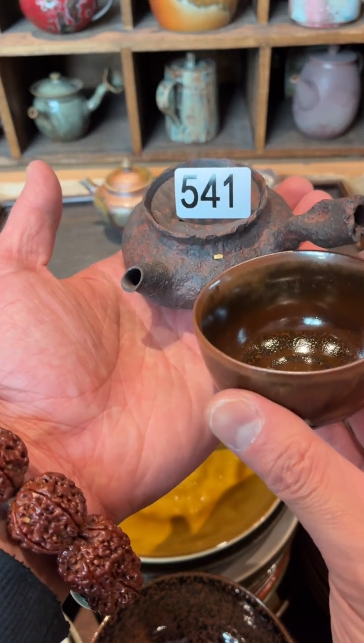 瓷片八****㋡541龙柳木柴烧点金侧把壶（壶1杯1）