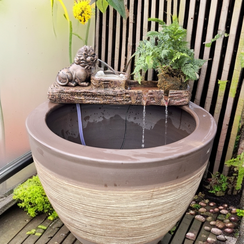 新中式鱼缸循环流水器复古水景喷泉养鱼缸树脂古法造景装饰过滤件