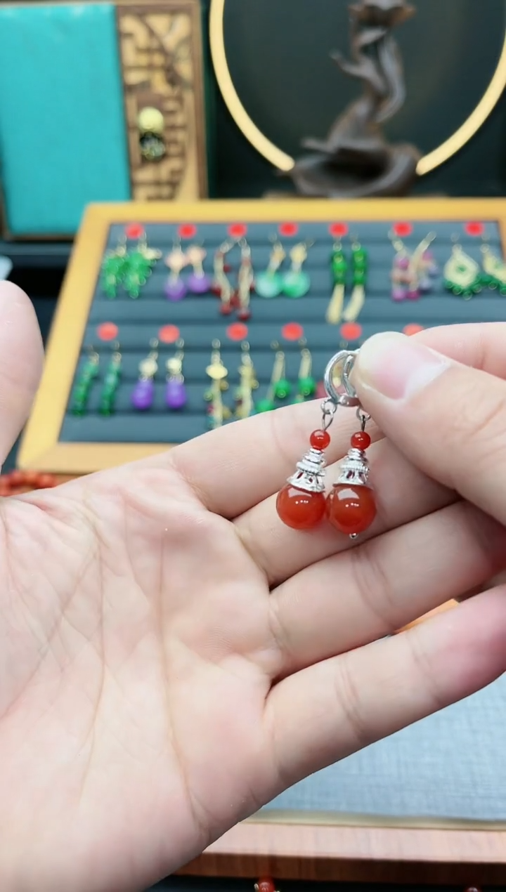 【闪购商品】南红玛瑙耳饰银S925镶嵌120100