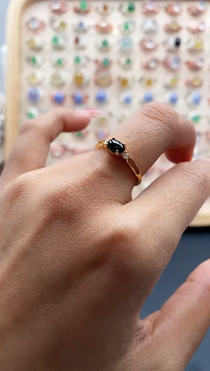 【闪购商品】翡翠戒指银S925镶嵌缅甸天然A货翡翠222 5+9