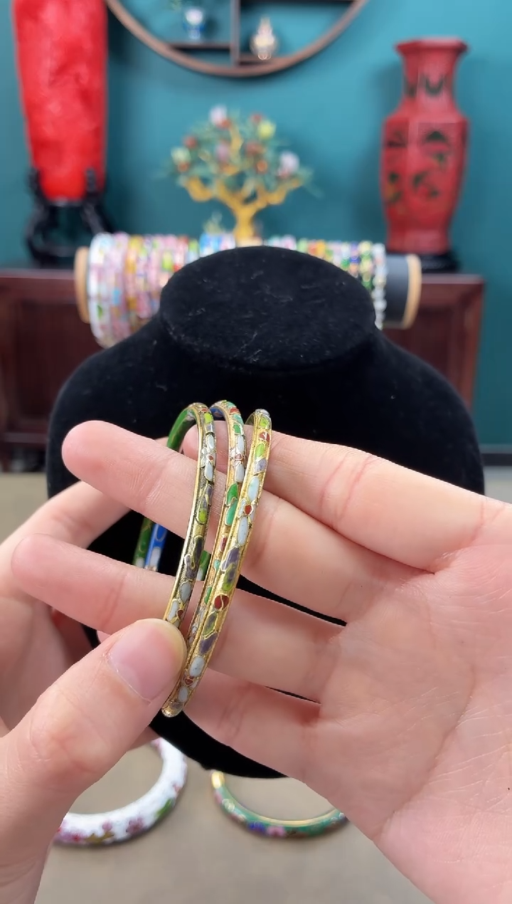 景泰蓝半金地手镯 58-64可戴 三支装