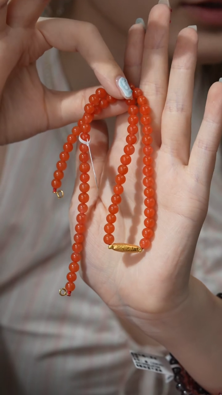南红玛瑙项链18K金镶嵌E34（多样性发一件）5mm+