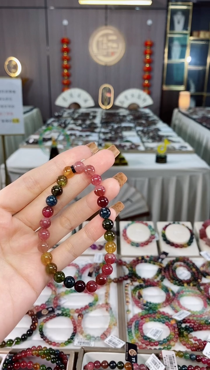 老矿碧玺色标彩虹冰体单圈手串7mm+未镶嵌碧玺dan多样性发货一条