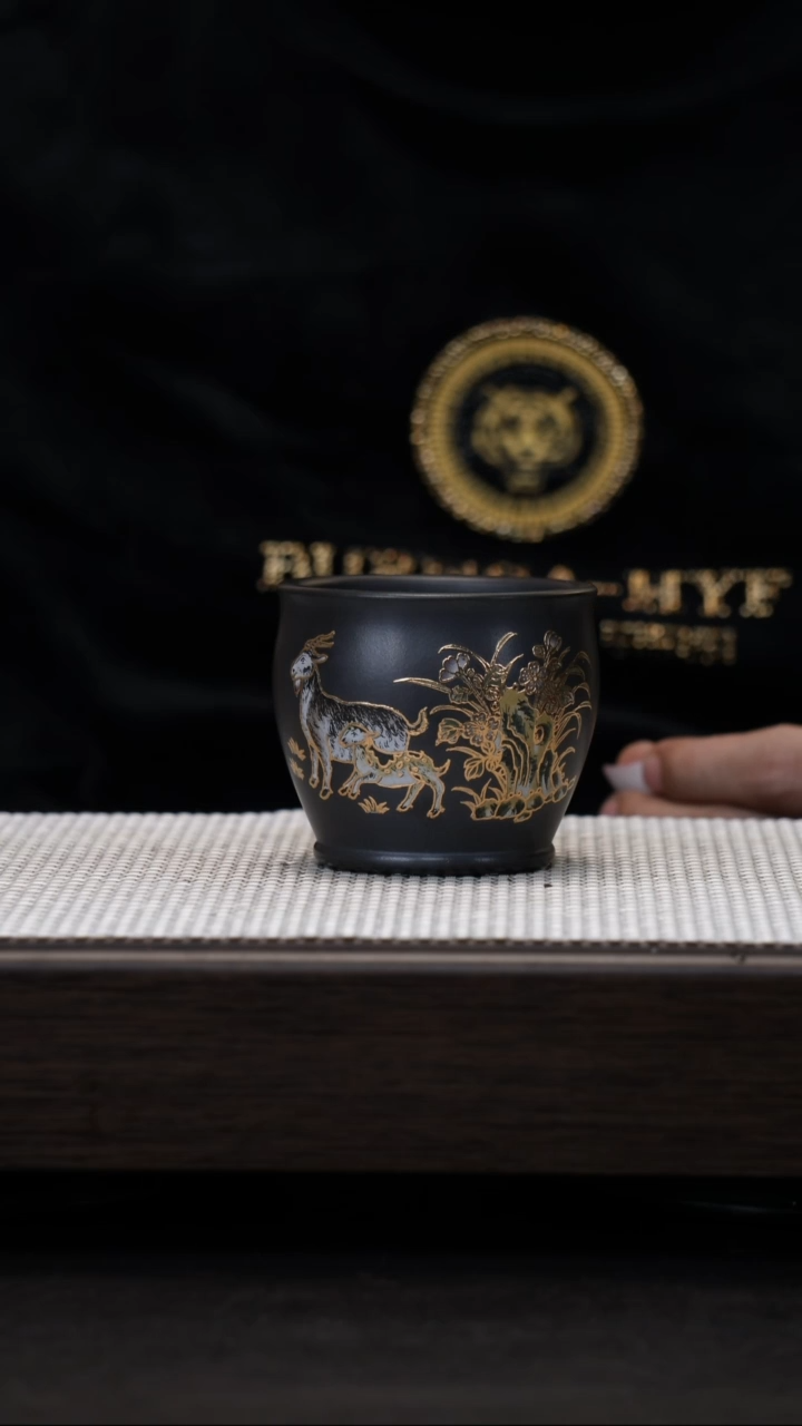 【闪购商品】紫砂茶壶原矿紫砂杯珐琅紫砂杯三羊开泰