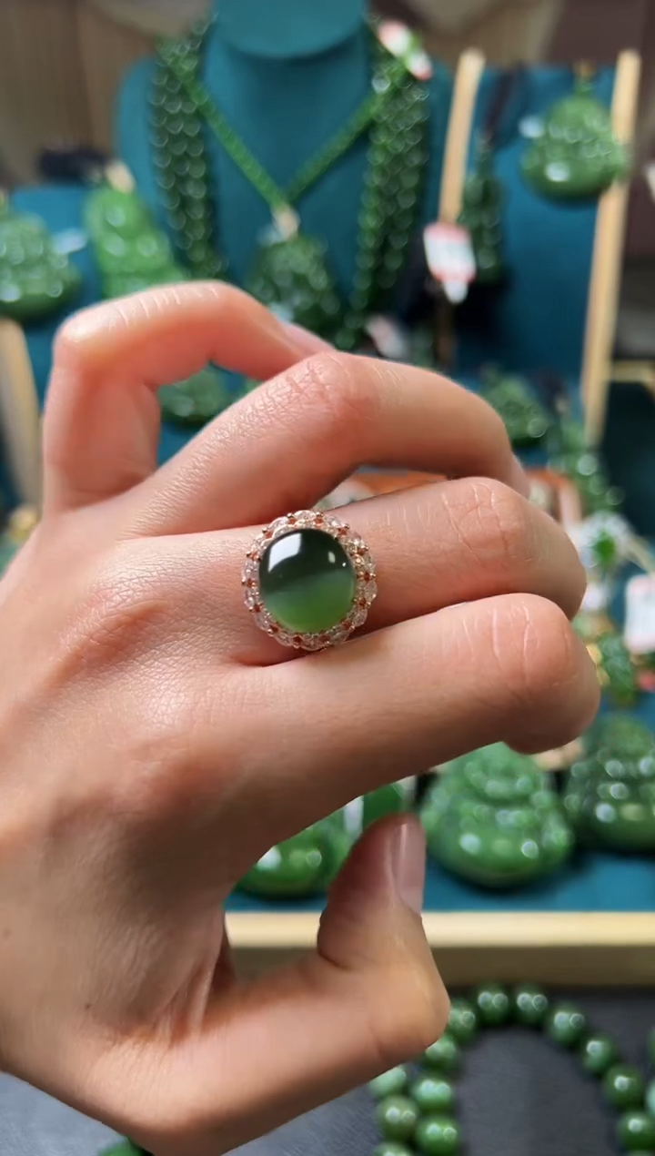 【闪购商品】和田玉（碧玉）戒指银S925镶嵌碧玉