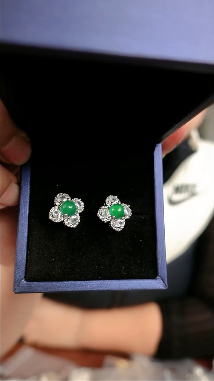 无合金翠  耳钉        